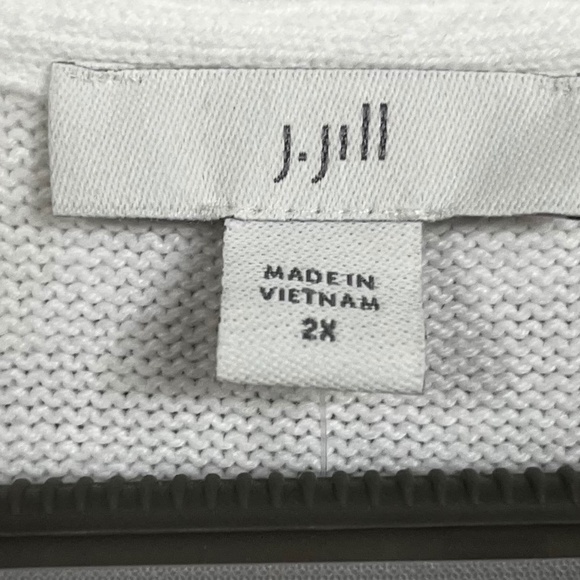NWT J Jill White Cotton Blend 3/4 Sleeve Collared V-Neck Pull-Over Sweater SZ 2X - Picture 5 of 6